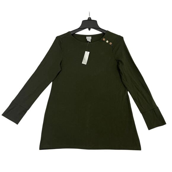 Chicos Top Womens Size 0 US Small Green Touch of Cool Side Button V Neck Tunic - Picture 1 of 13